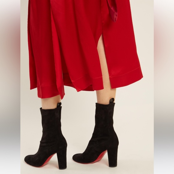 Auth Christian Louboutin Suede Stretch Mid  Gena 85 Boots . Eu 37.5 US 7.5 - Picture 1 of 17